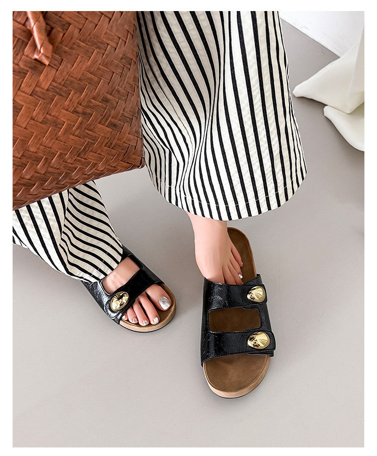 Karin Luna   Casual Style   Thick Sole Belt Buckle Slide Sandals