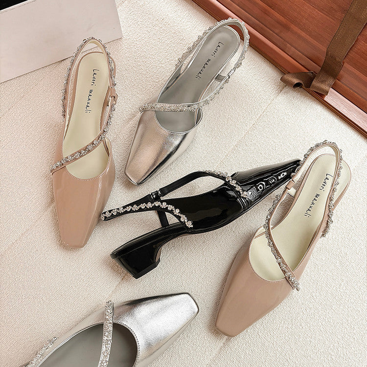 Karin Luna In Stock In Stock  Fresh Summer Vibes  Rhinestone Small Square Toe Elegant Closed-Toe Sandals