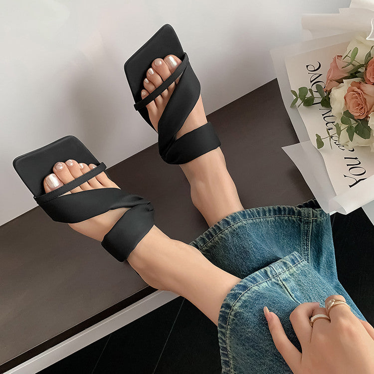 Karin Luna Best-selling in stock Minimalist Style  All-Matching Irregular Ultra-Soft Strap Square Toe High Heels