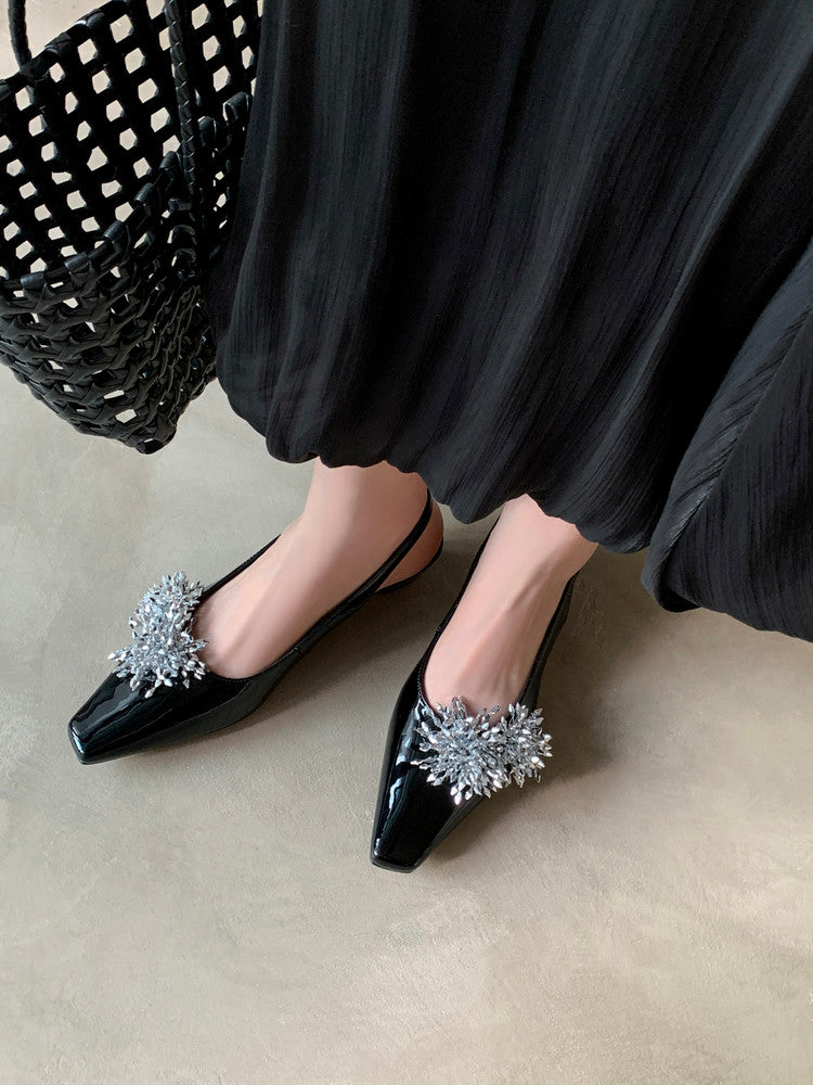Karin Luna Brilliant Fireworks~Elegant Square-Toed Closed-Toe Chunky Heel Sandals