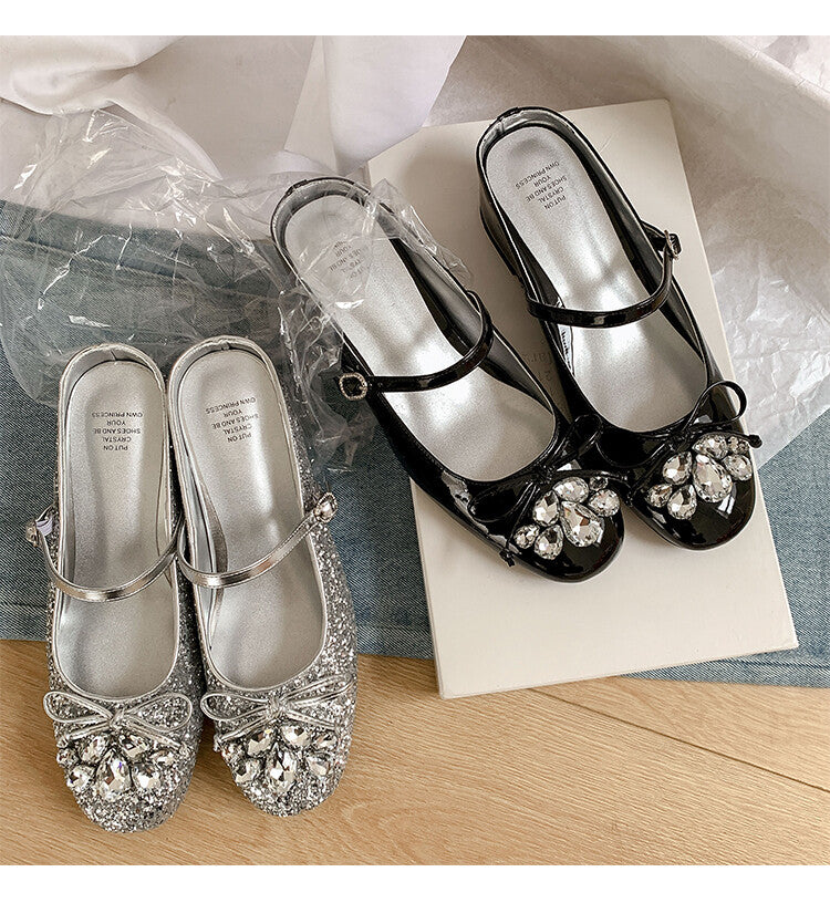 Karin Luna In Stock In Stock  Rhinestone One-Strap Round-Toe Slip-On Height-Increasing Soft Slippers
