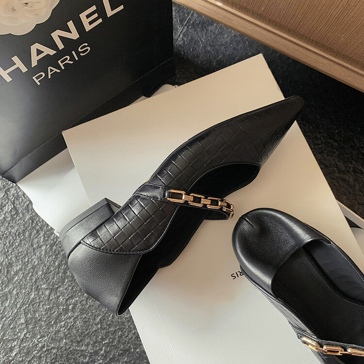 Karin Luna has prepared stock  Metal Fasteners Commuting Style Pointed Toe Chunky Heel Stone Pattern Large Single Shoes