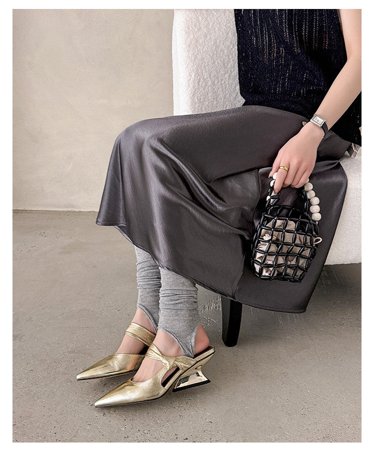 Karin Luna In Stock Spot Goods  Pointed Toe Irregular Heel Elegant Retro Strap Slippers