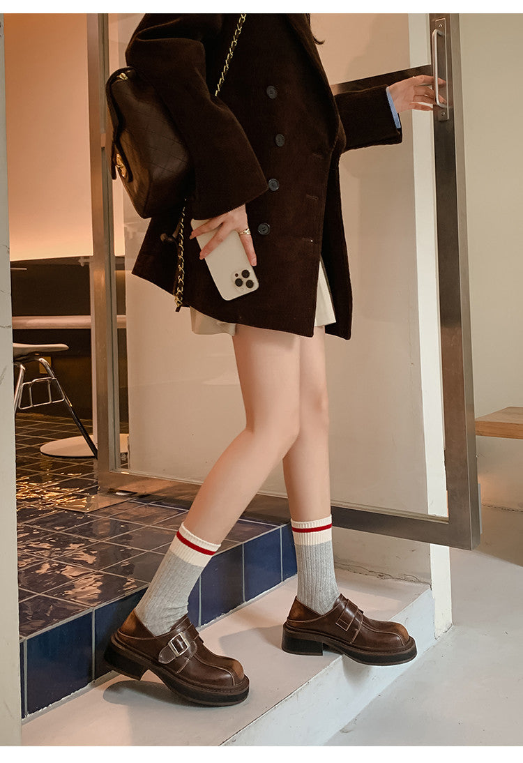Karin Luna In Stock Spot Goods Metal Round Toe Cow Leather Thick Sole Flats