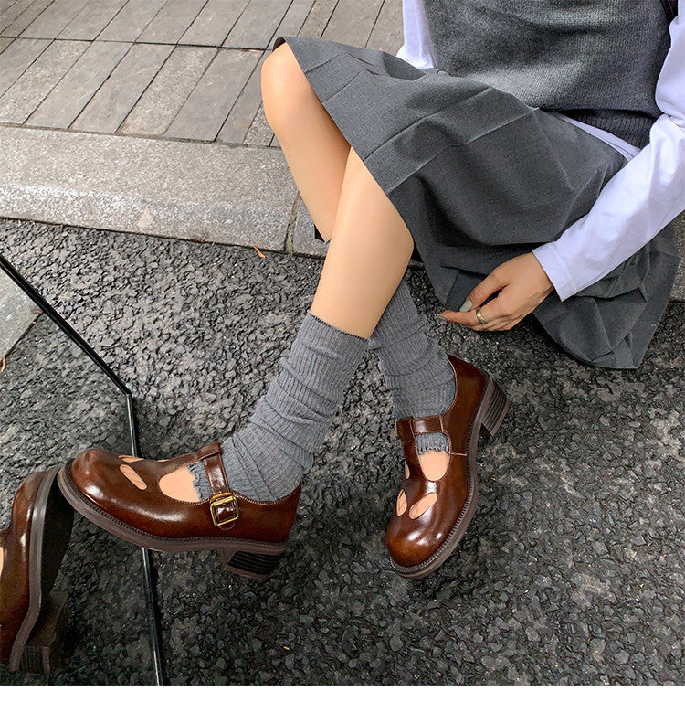 Karin Luna In Stock Spot Goods Minimalist Retro British Style Irregular Hollow Single Shoes