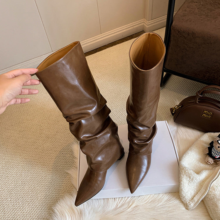 Karin Luna Elegant Style Pointed Toe Hidden Wedge Long Boots