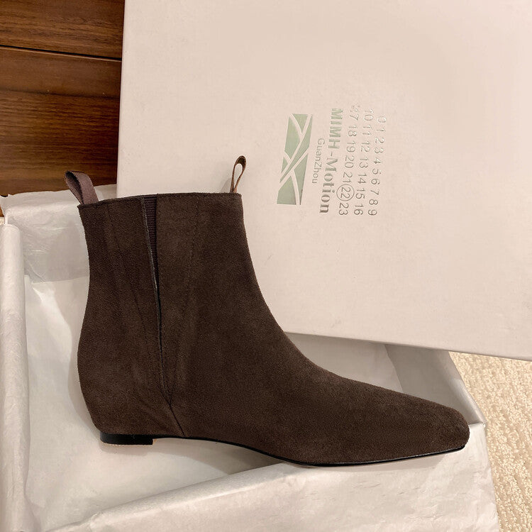 Karin Luna Classic Style Internal Height Increase Cowhide Leather Small Square Toe Short Fashion Boots