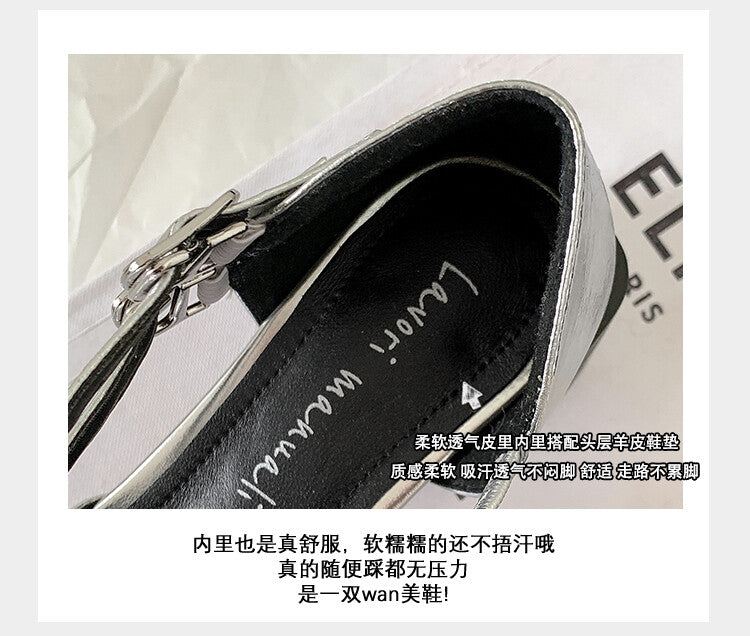 Karin Luna In Stock Spot Goods First Layer Sheepskin Cross Strap Rivet Square Toe Mary Jane Sandals