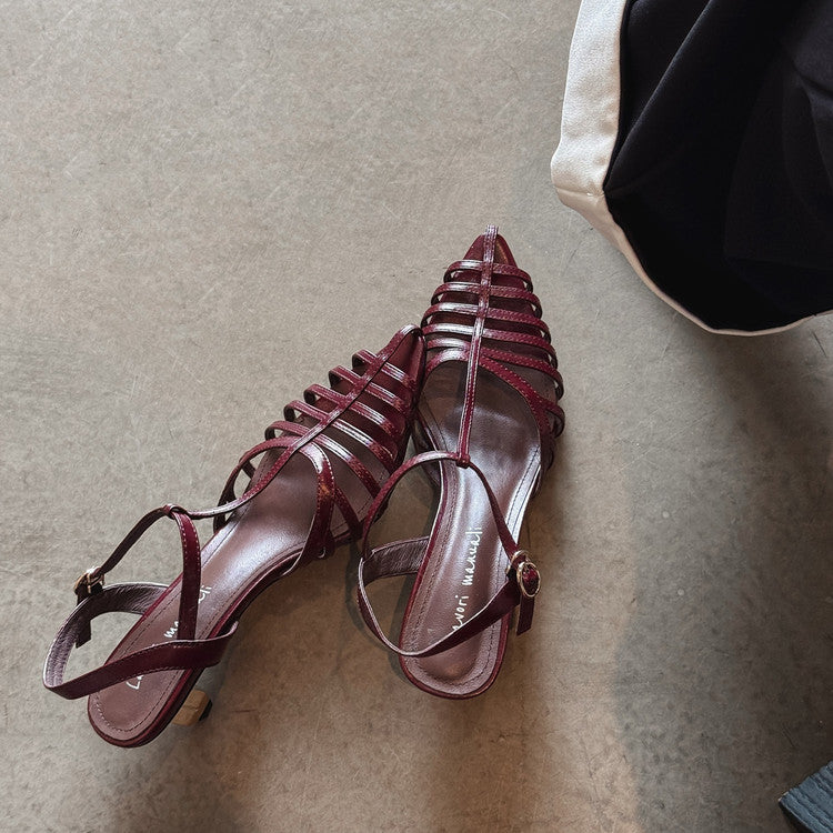 Karin Luna French Hollow Toe Metal Heel Elegant Sandals