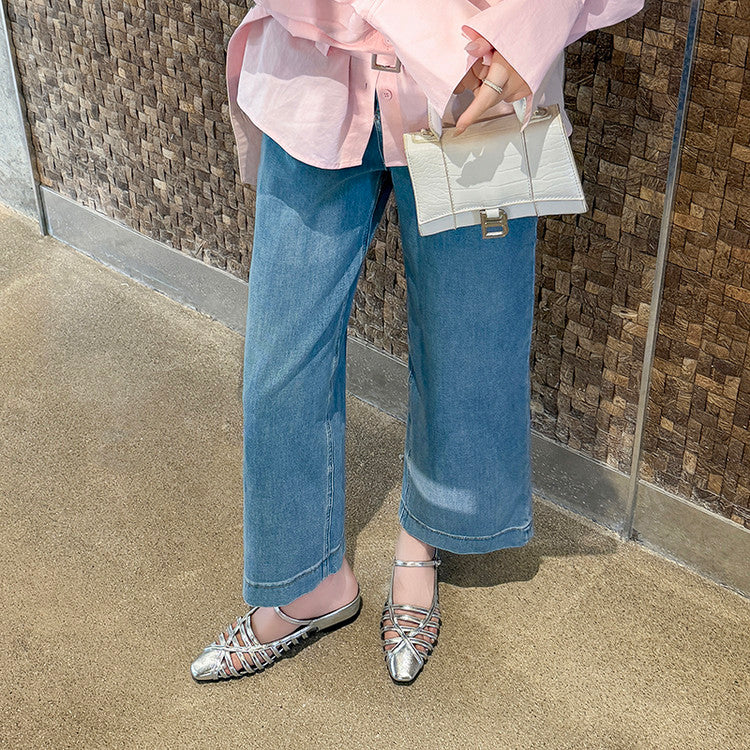 Karin Luna In Stock Spot Goods   French Retro Hollow Small Square Toe One-Strap Slippers