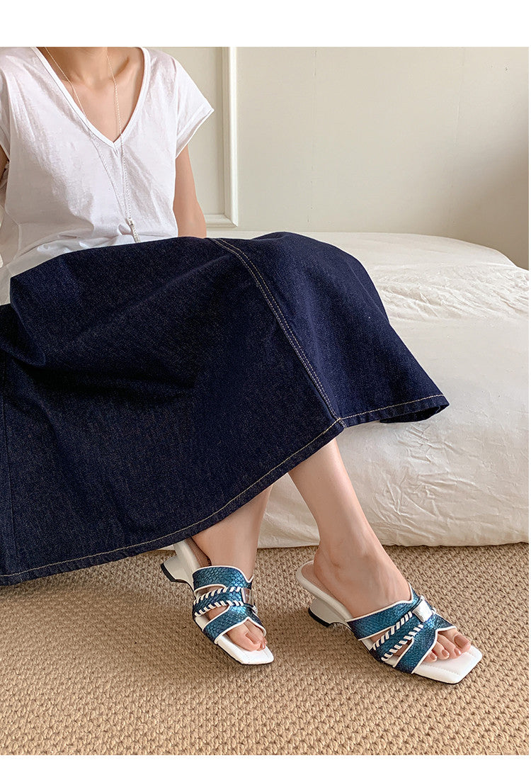 Karin Luna Fish Skin Series~ Hot-selling Square-Toe Slippers with Built-in Traffic