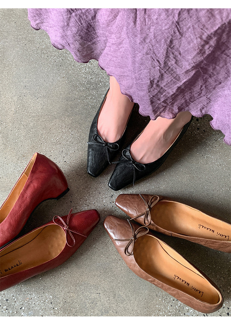 Karin Luna Full Layer Inside and Out~Basic Versatile Small Square Toe Butterfly Knot Irregular Heel Single Shoes