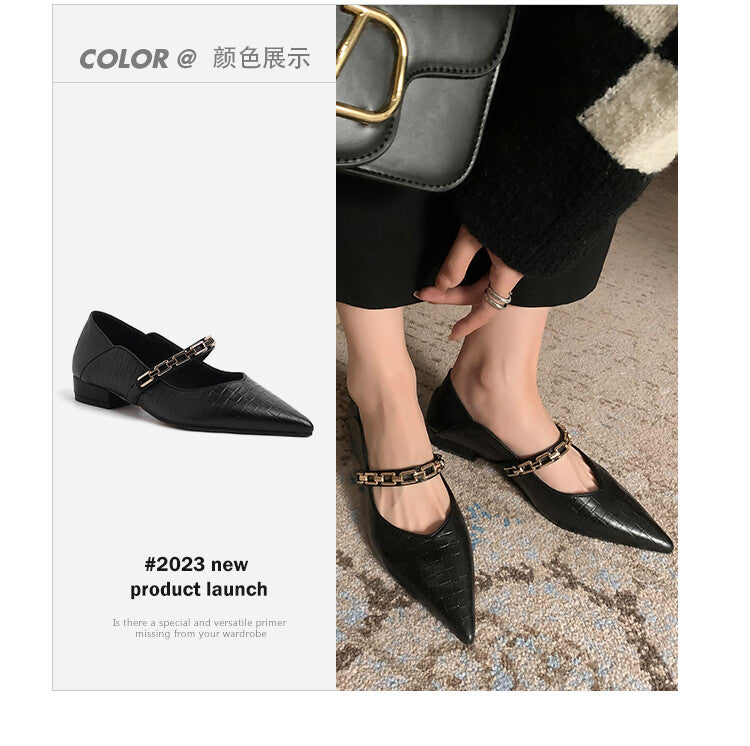 Karin Luna has prepared stock  Metal Fasteners Commuting Style Pointed Toe Chunky Heel Stone Pattern Large Single Shoes