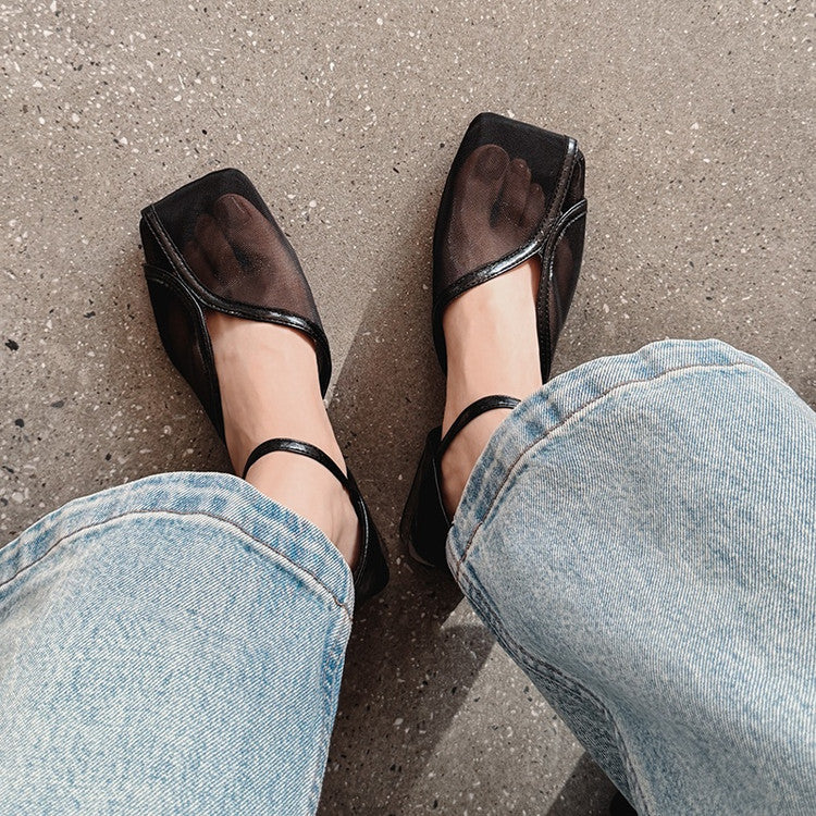 Karin Luna In Stock In Stock  Internet Celebrity Style Square Toe Mesh Chunky Heel Sandals