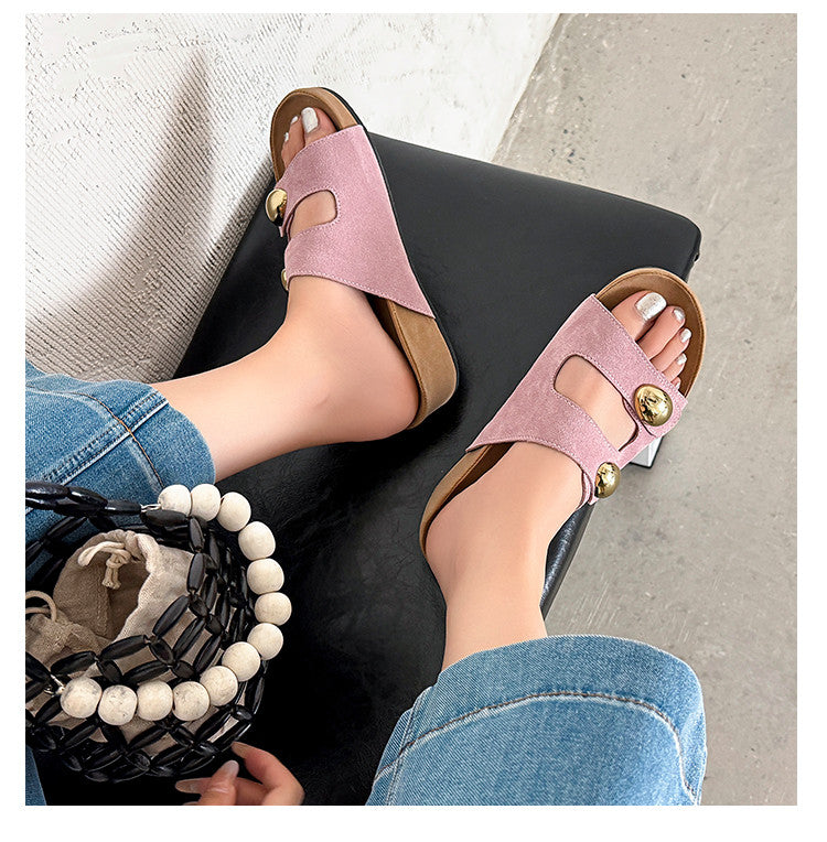 Karin Luna   Casual Style   Thick Sole Belt Buckle Slide Sandals