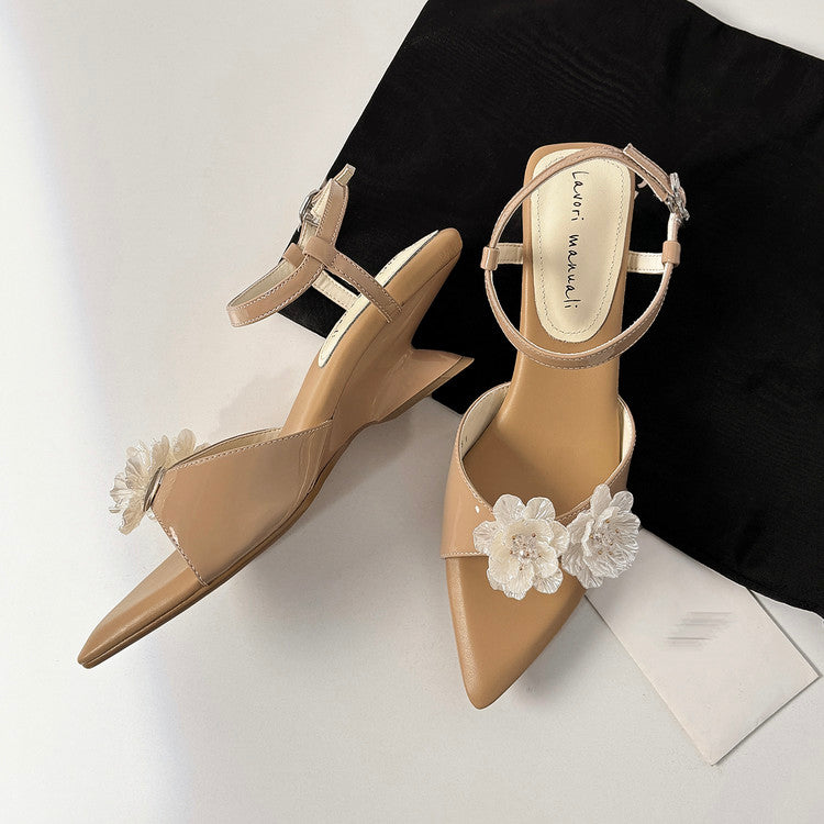 Karin Luna In Stock Spot Goods  Classic Camellia Pointed Toe Elegant Irregular Heel Sandals