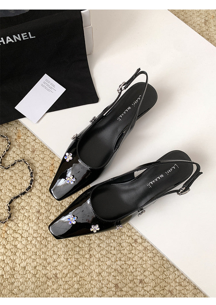 Karin Luna In Stock  Spot Goods  Rhinestone Small Square Toe Closed-Toe Sandals