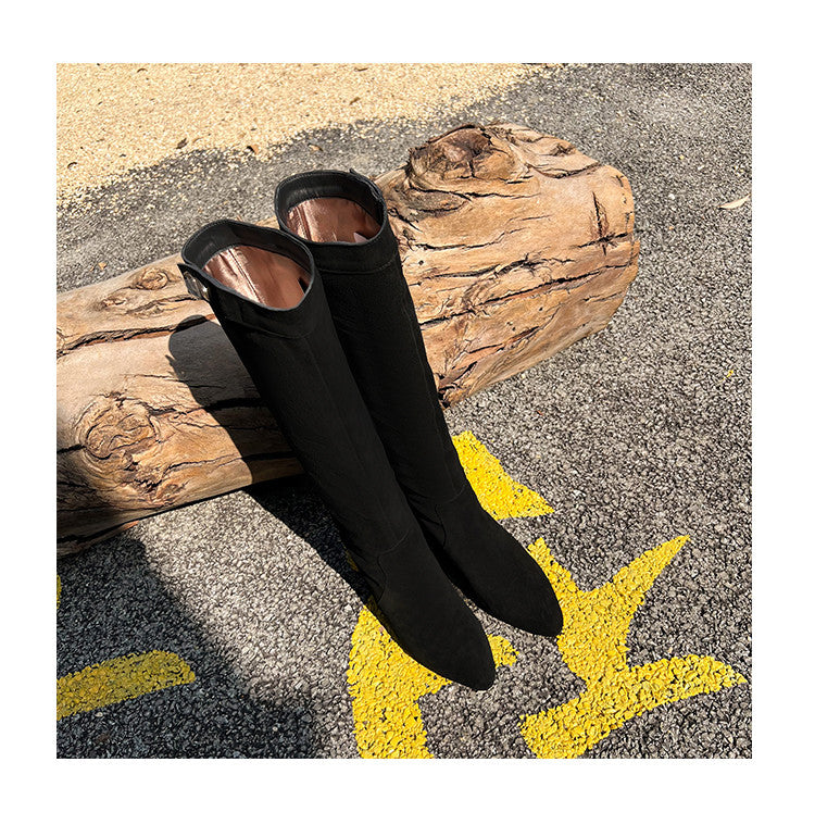Karin Luna In Stock Spot Goods  Bestselling Suede Leather Sold Out Fast: Pile of Matte Inner Height-Increasing Western Boots