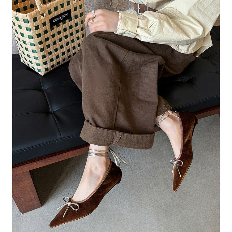 Karin Luna In Stock In Stock Retro Velvet Pointed Toe Bowknot Single Shoes