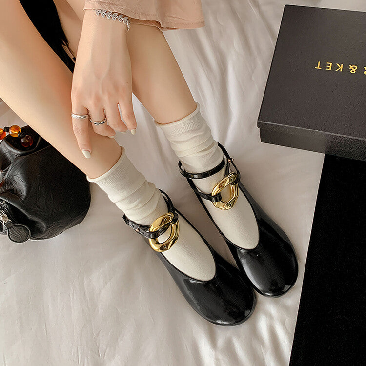 Karin Luna In Stock Large Stock Main Promotion  Two-Way Wear Height-Increasing Retro Gold Buckle Mary Jane Shoes