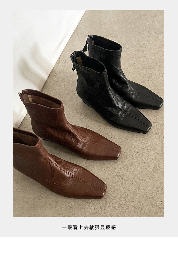 Karin Luna In Stock Spot Goods Slim Series  Hidden Wedge Small Square Toe Back Zipper Short Boots