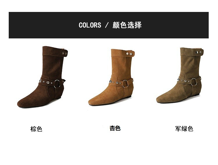 Karin Luna has prepared stock  Hot-Selling Retro Pointed Toe Wedge Metal Buckle High Tube Western Boots