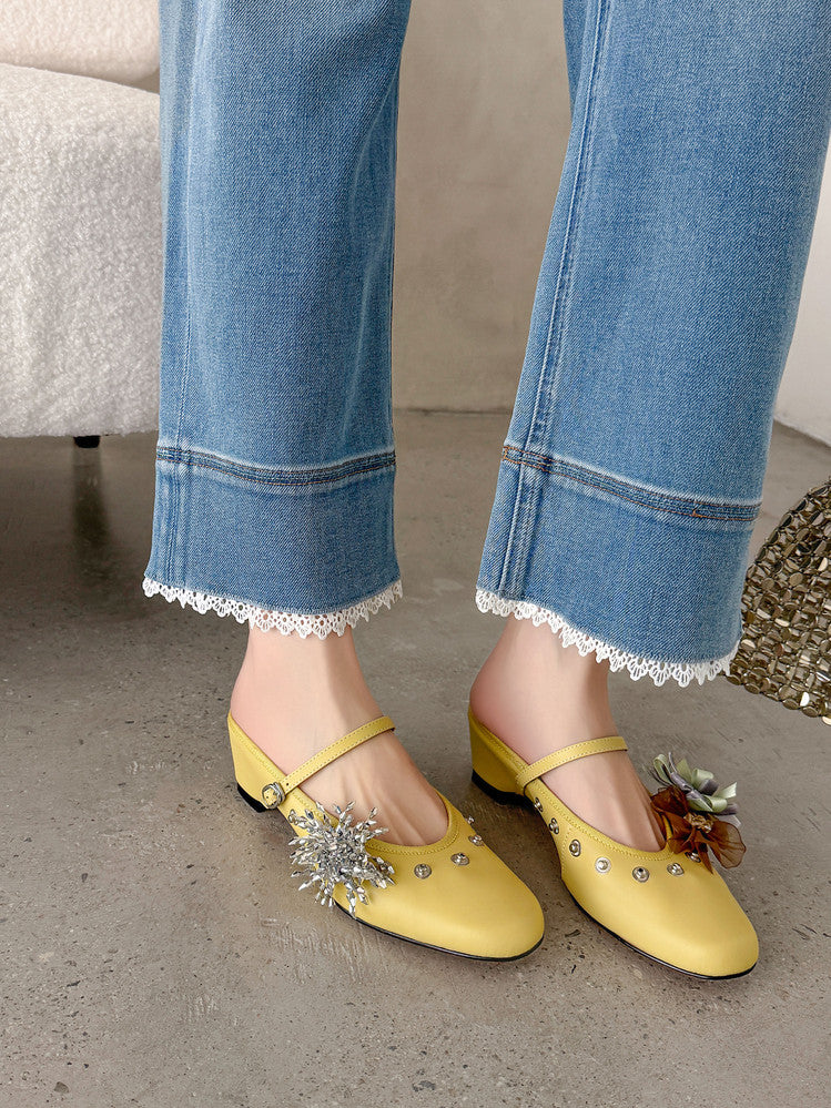 Karin Luna In Stock Spot Goods  Full-grain leather inside and out  Ultra Exquisite Round Toe Hidden Heel Closed-Toe Slippers