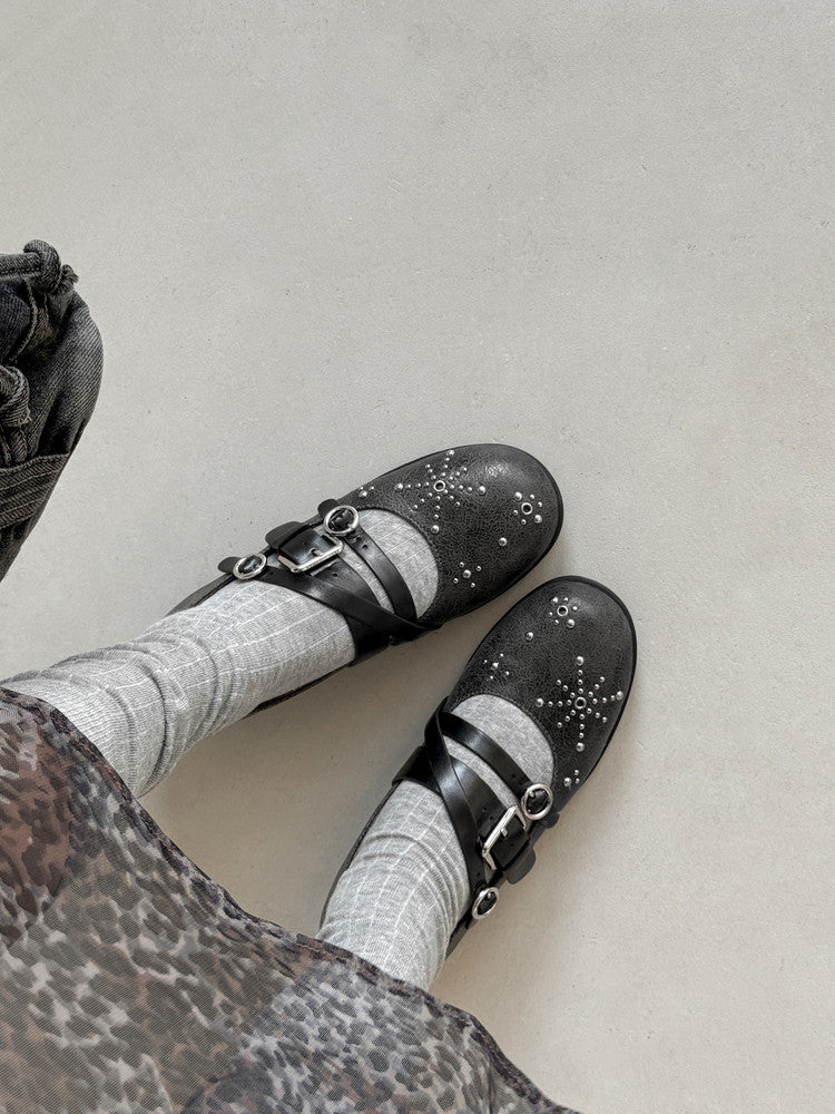 Karin Luna In Stock Spot Goods Studded Rivet Hidden Wedge Mary Jane Shoes