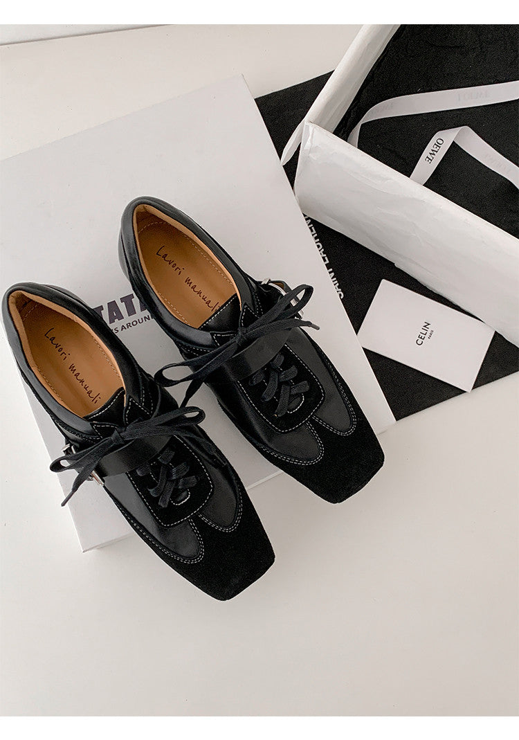 Karin Luna In Stock Spot Goods  Designed retro square-toe ballet shoes with laces