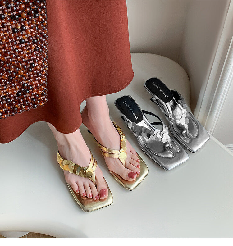 Karin Luna Exquisite Daughter~t Footrest with Rhinestones for a Sofa-like Feel  Sequin Flip-Flops