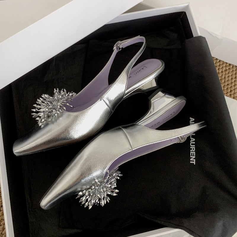 Karin Luna Brilliant Fireworks~Elegant Square-Toed Closed-Toe Chunky Heel Sandals