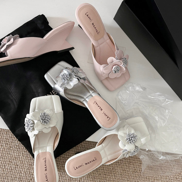 Karin Luna In Stock Spot Goods Camellia Classic style retro square toe shaped heel slippers