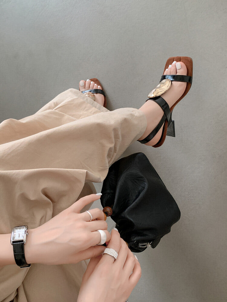 Karin Luna Hot-Selling Fasteners  Irregular Heel Open-Toe Sandals