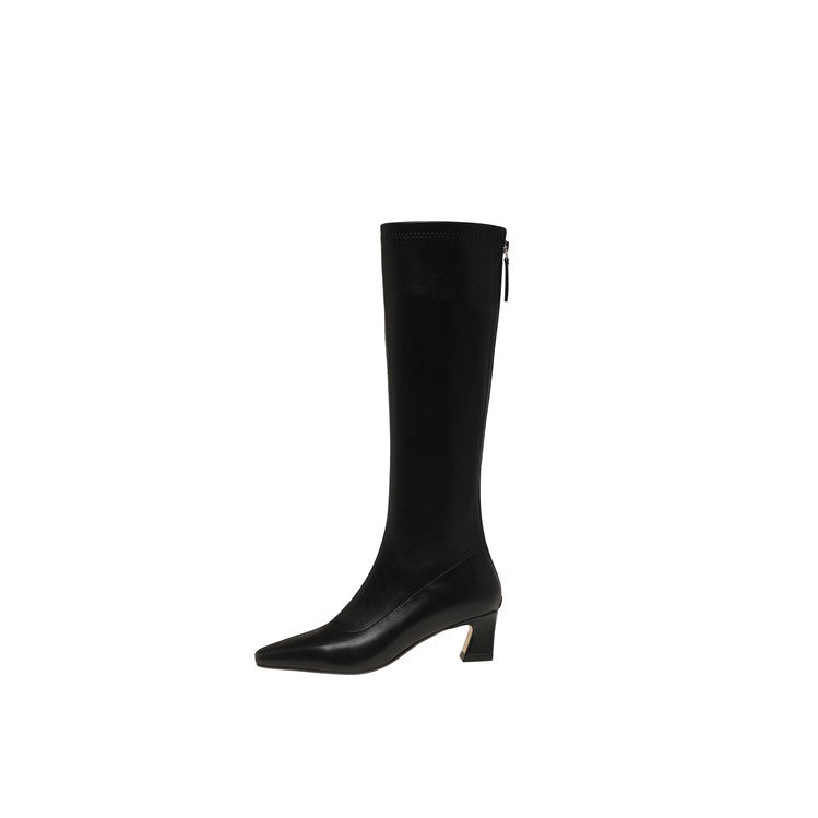 Karin Luna In Stock In Stock  Square Toe Chunky Heel Korean Style Elegant Long Boots