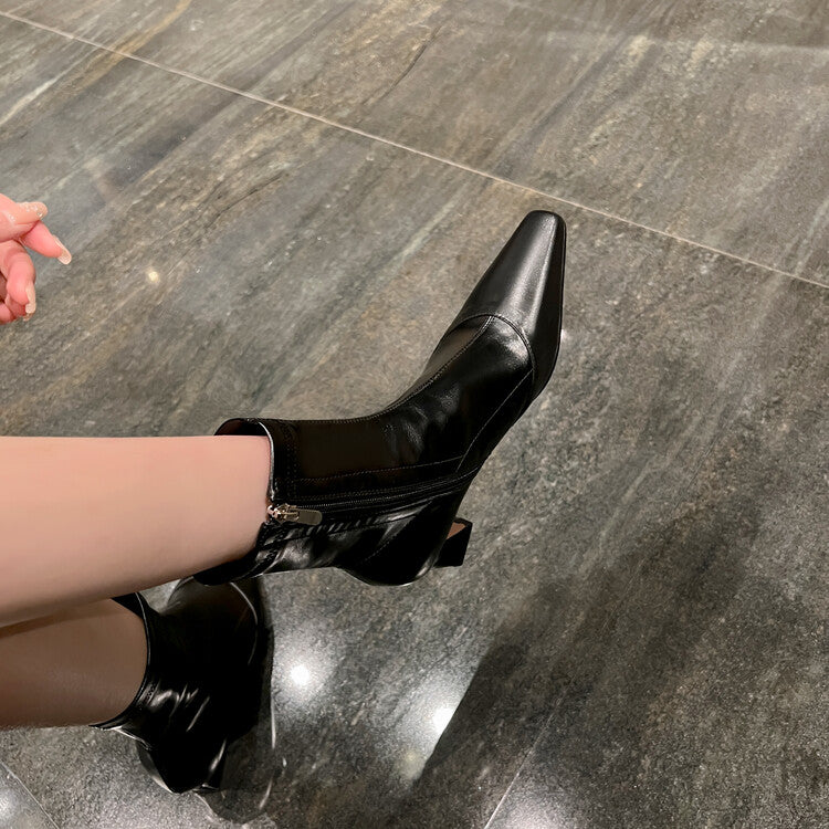 Karin Luna Elegant Small Square Toe Chunky Heel Slim Boots