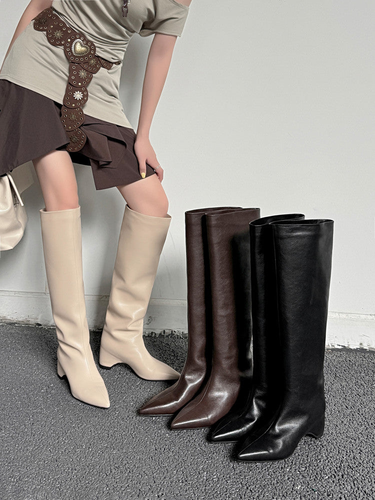 Karin Luna Hot-Selling Internal Height Increase Pointed Toe Straight-Leg Hot-Selling Long Boots