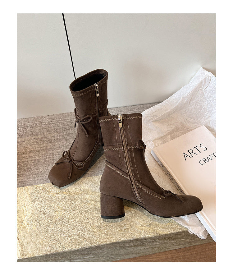 Karin Luna In Stock Spot Goods Hot-Selling Sweet Standard Bow Round-Toe Slim Short Boots