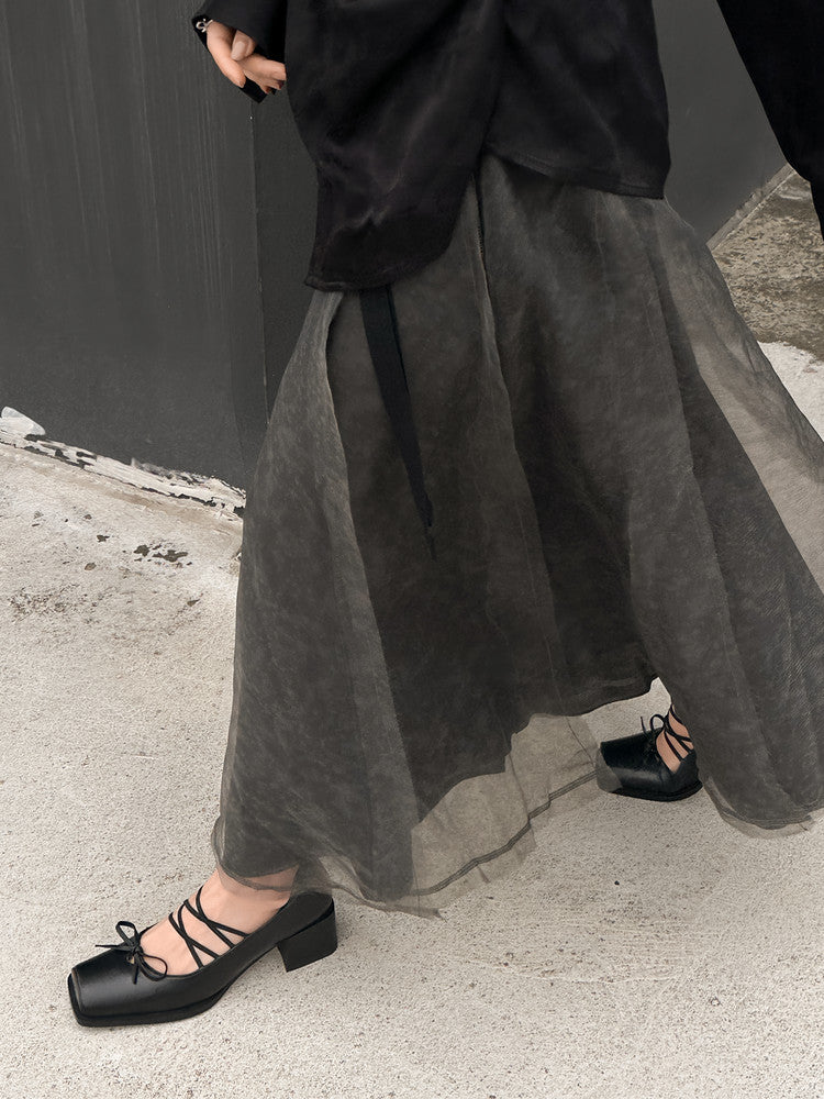 Karin Luna In Stock Spot Goods  Popular Self-flowing Bowknot Square Toe Chunky Heel Single Shoes