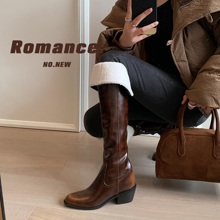 Karin Luna exploded  Three versions exploded Single Fleece Lining Fur Collar Version  Thick Fur Collar Foldable Hot-Selling Full Cowhide Pointed Toe Chunky Heel Classic Style