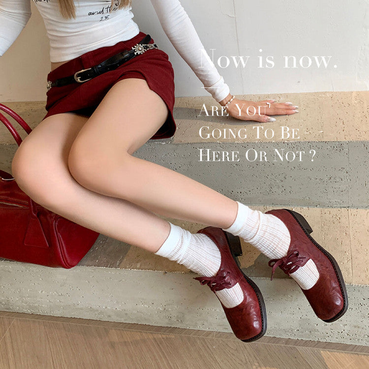 Karin Luna In Stock Spot Goods   Full leather inside and out Vegetable Tanned Hand-Grabbed Sheepskin Square-Toed Chunky Heel Single Shoes
