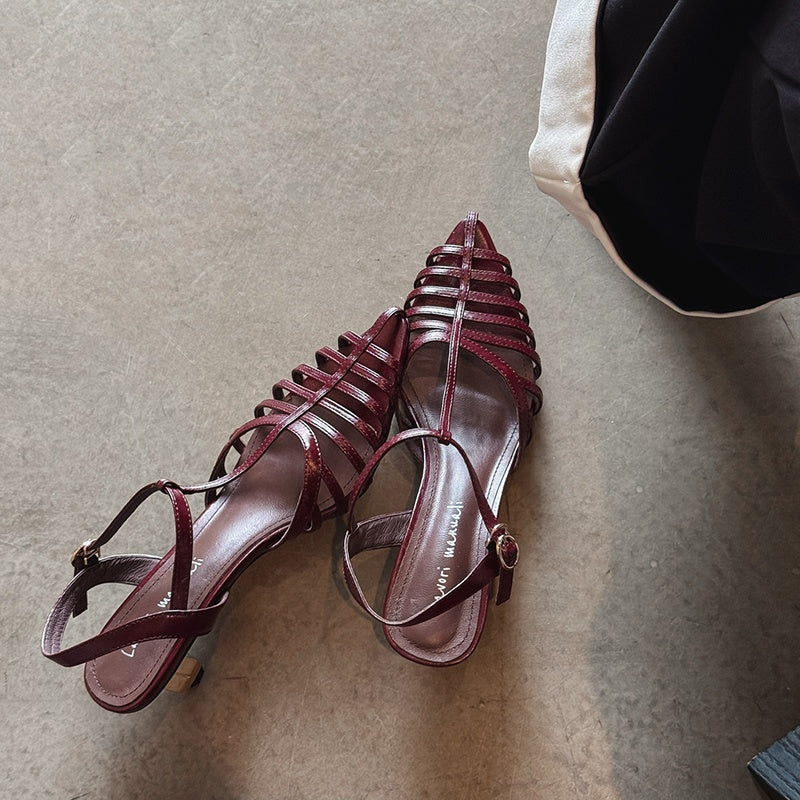 Karin Luna French Hollow Toe Metal Heel Elegant Sandals