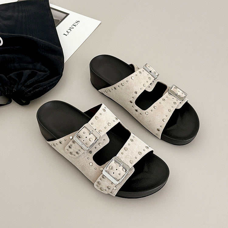 Karin Luna In Stock Spot Goods Casual Thick-Soled Belt Buckle Slippers