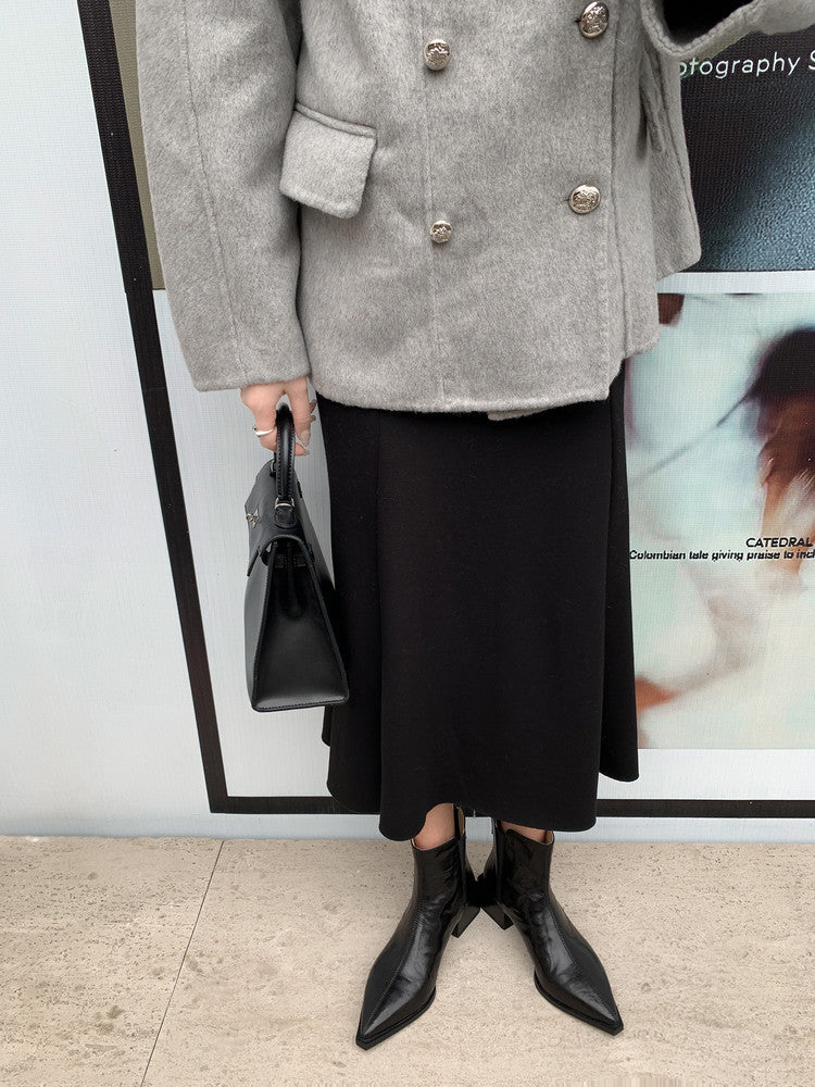 Karin Luna In Stock Spot Goods Elegant Stretch Fabric Patchwork Pointed Toe Chunky Heel Short Boots