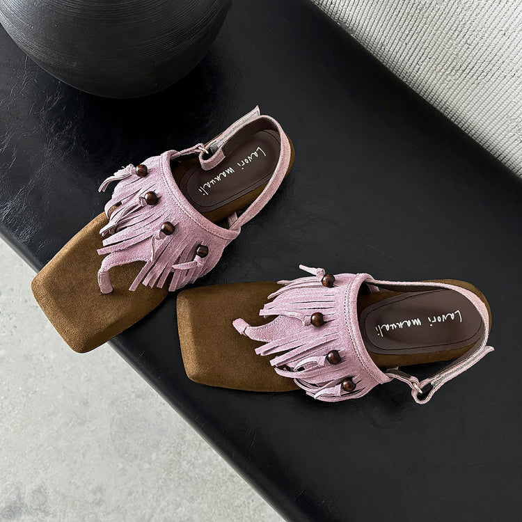 Karin Luna  Tassel Series~Spot Goods  In-stock Clip-toe Square Toe Sandals