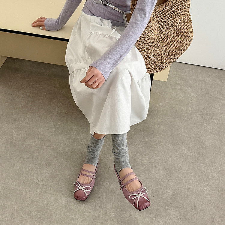Karin Luna In Stock In Stock   Summer New Sweet Bowknot Color Block Square Toe Height-Increasing Slippers