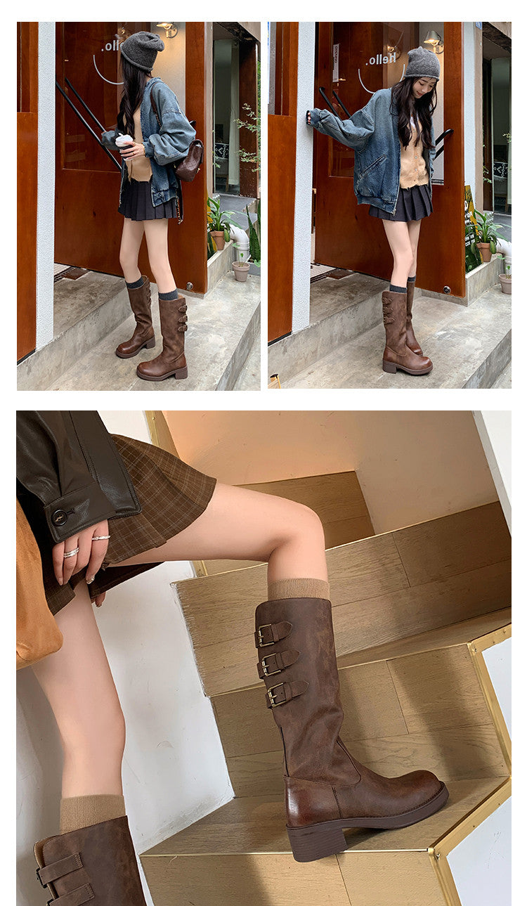 Karin Luna In Stock In Stock Thigh Circumference Belt Buckle Thick Sole Rider Boots