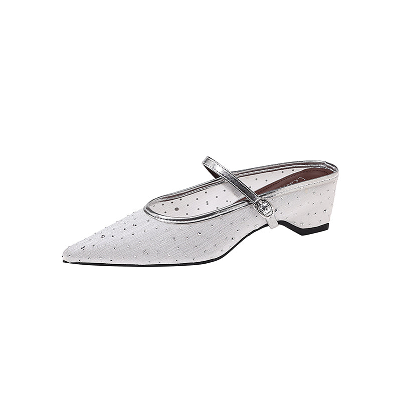 Karin Luna In Stock Spot Goods  Breathable Mesh Fabric Embellished Hand Drill Pointed Toe Slippers