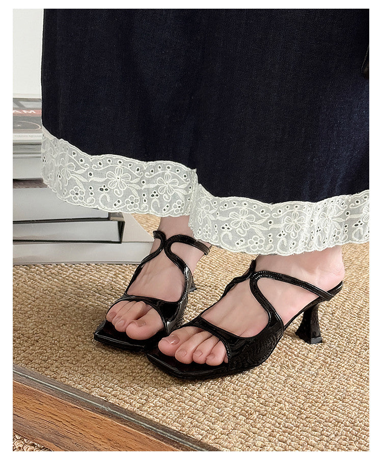 Karin Luna French Retro Square Toe Wrap Strap Open-Toe Slippers