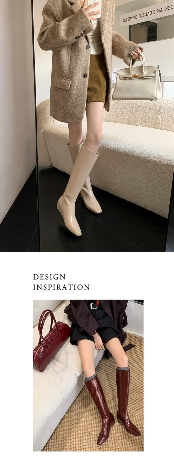 Karin Luna Minimalist Style Square-Toe Hidden Heel Long Boots