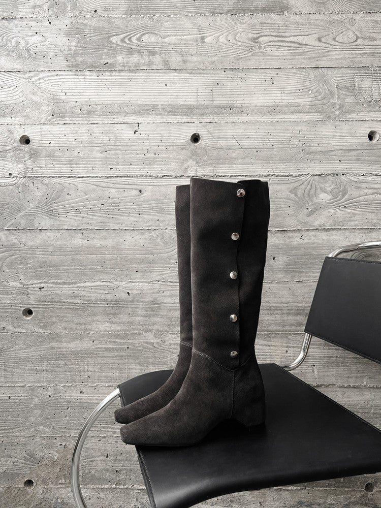 Karin Luna Bestseller Hot-Selling Hidden Buckle Lazy Style Square-Toe Height-Increasing Suede Western Boots
